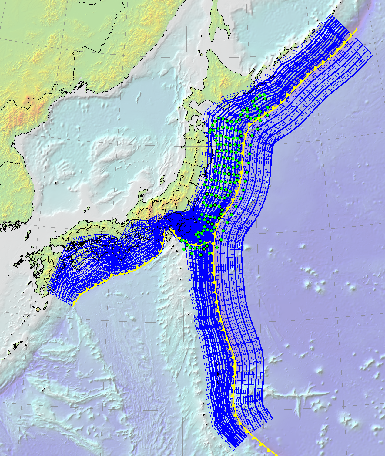 津波シナリオバンクに設定した波源断層モデルの概観図